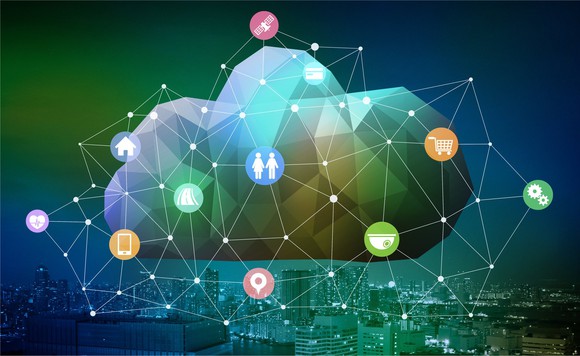 A graphical depiction of cloud computing.