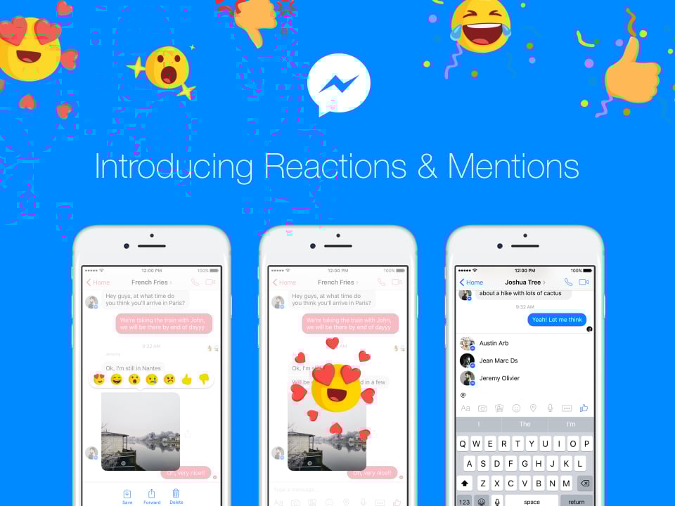 Facebook Reactions and Mentions on Messenger
