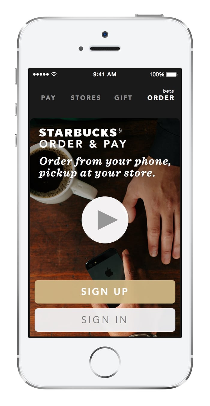 Phone displaying Starbucks' app page