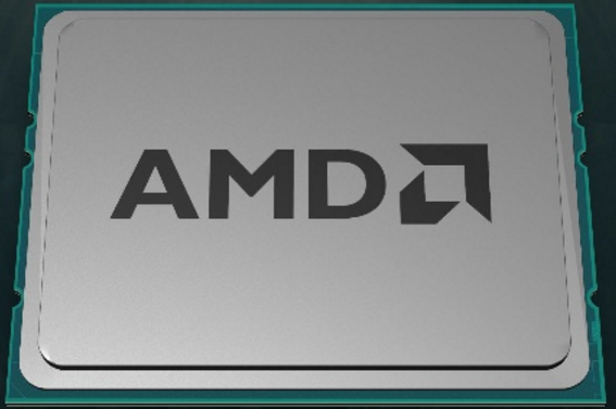 Image of an AMD logo on a chip.