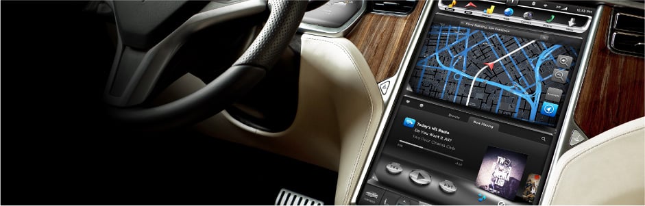 An NVIDIA navigation and cockpit display in a car.