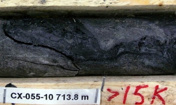 A core sample at a uranium mining site.