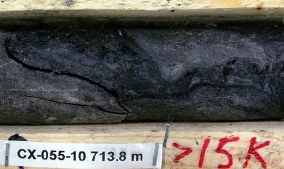 A core sample at a uranium mining site.