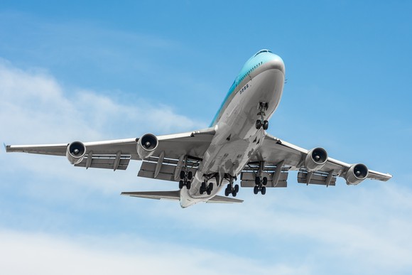 A modern Boeing 747 in flight. 