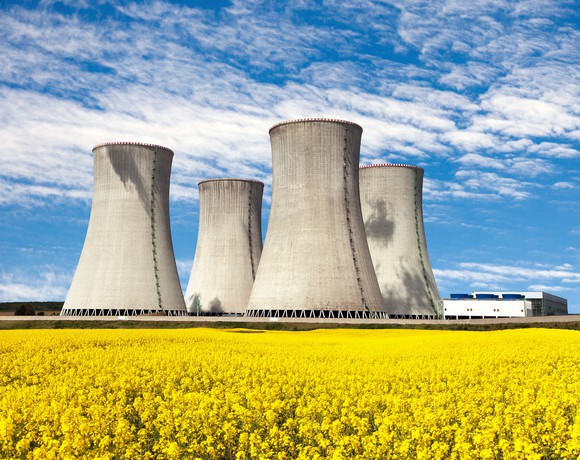 A nuclear power plant on a clear day. 