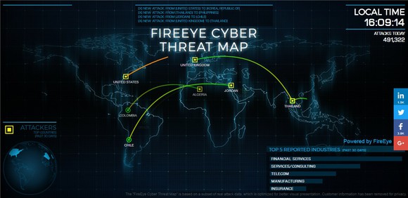 FireEye's threat detection map.