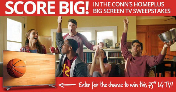 A Conn's ad for a big-screen TV giveaway
