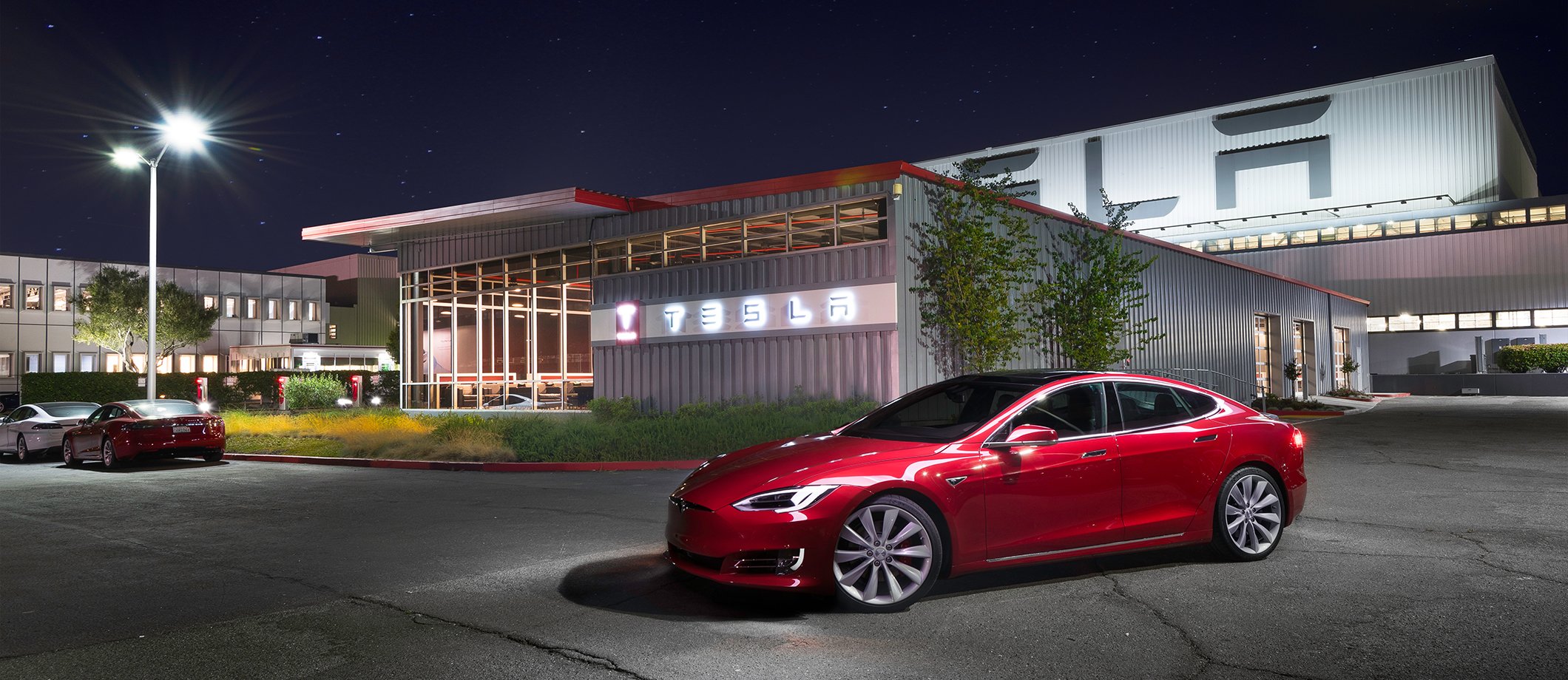 Model S parked outside of Tesla's Fremont factory