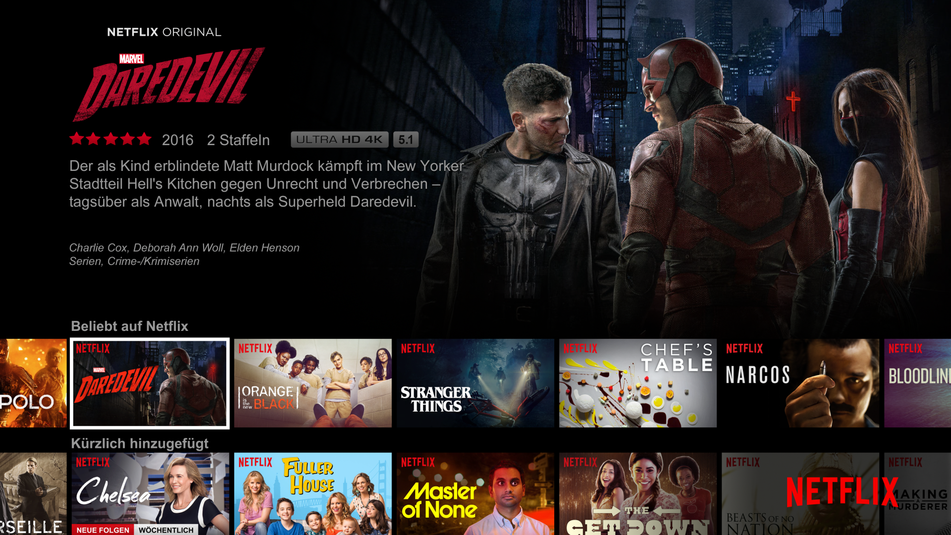 Netflix website featuring Marvel's Daredevil in German.