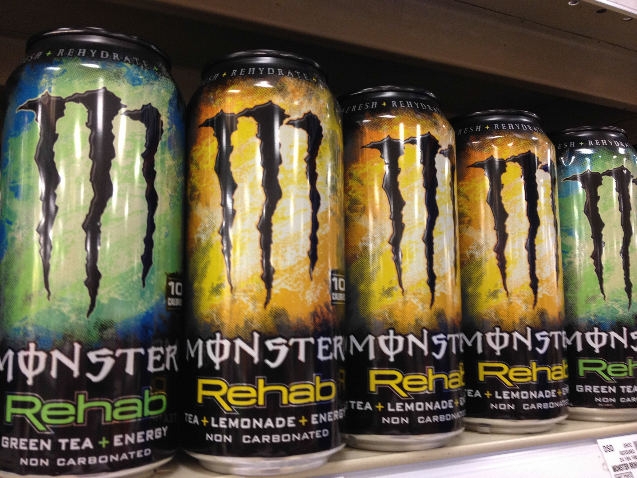 A row of Monster Energy cans