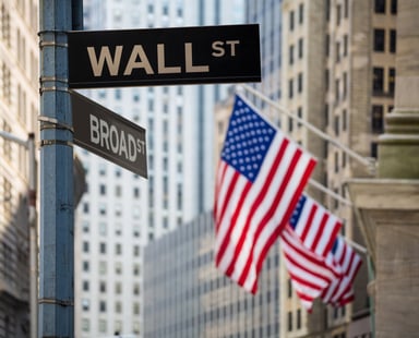 Wall St Street Sign in Front of Exchange
