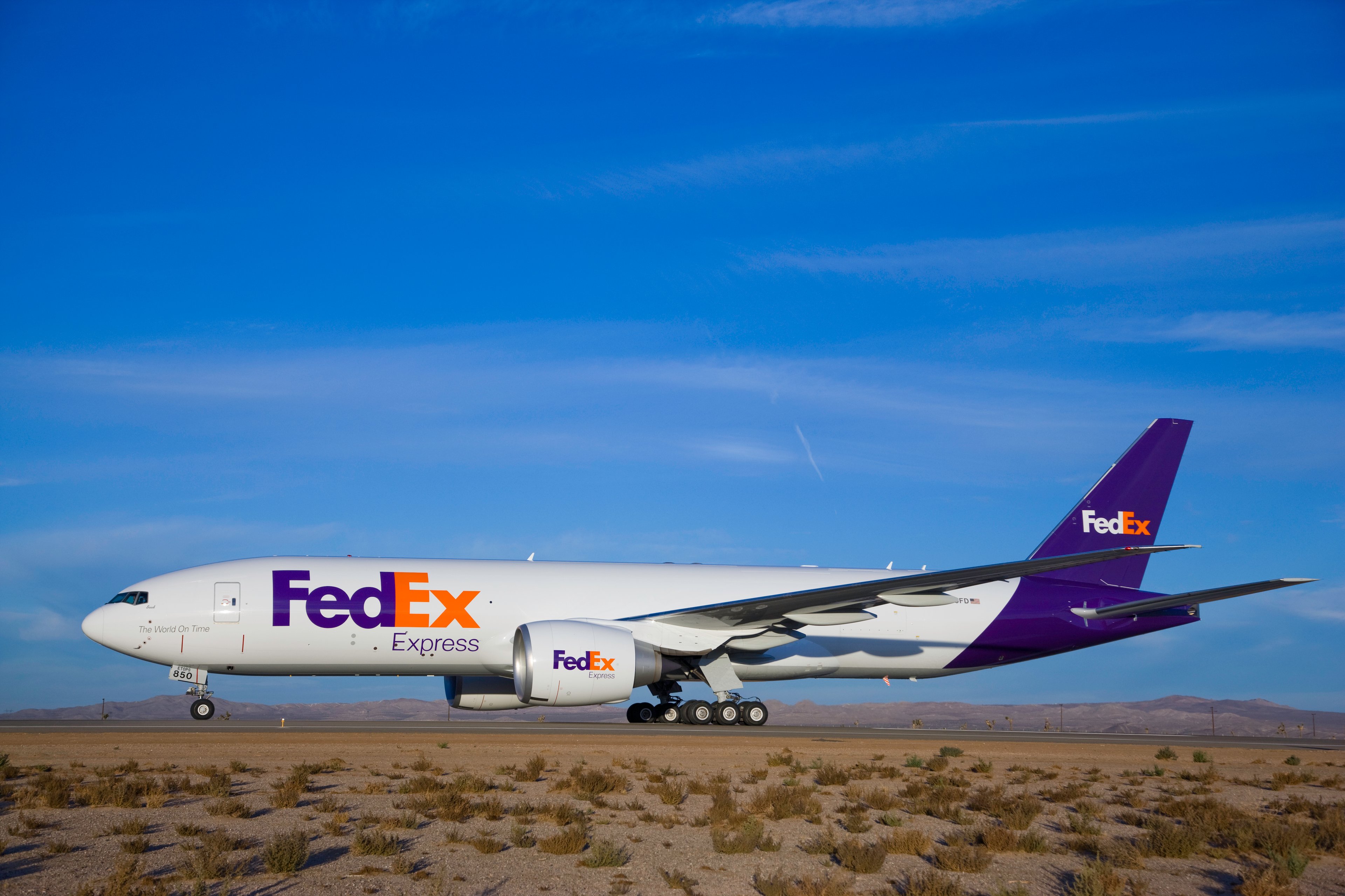 A FedEx express Boeing 777 in motion. 
