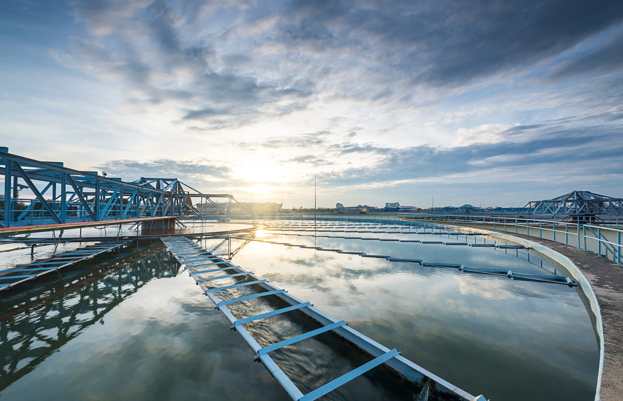 Water Treatment plant with sunrise.