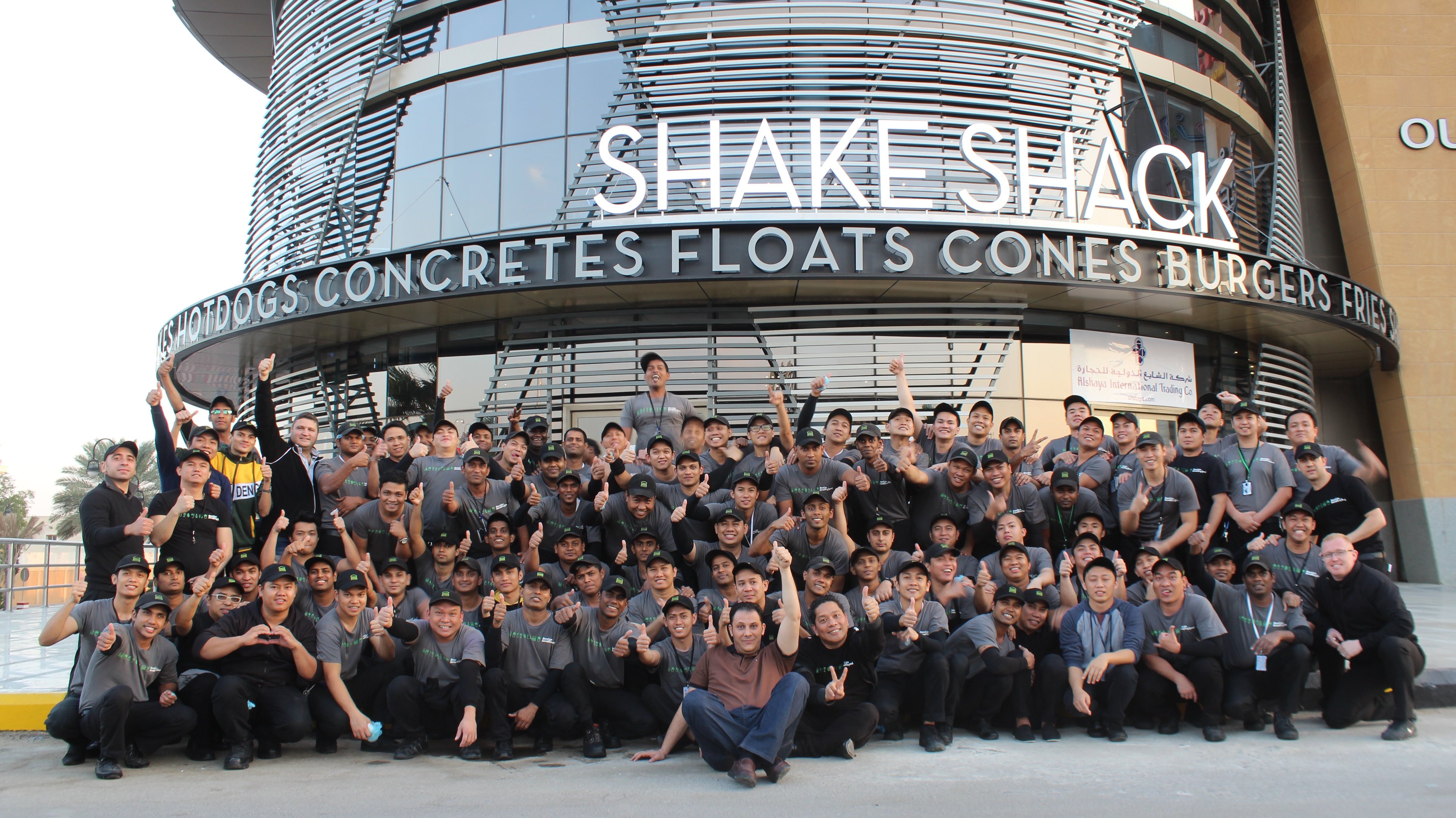 The exterior of a new Shake Shack restaurant at its grand opening.