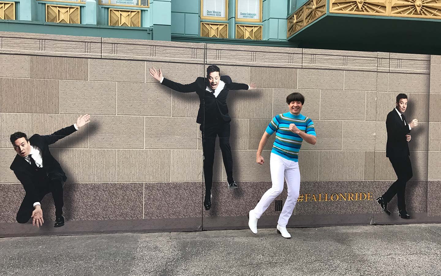 Jimmy Fallon outside of his new ride at Universal Studios Florida.