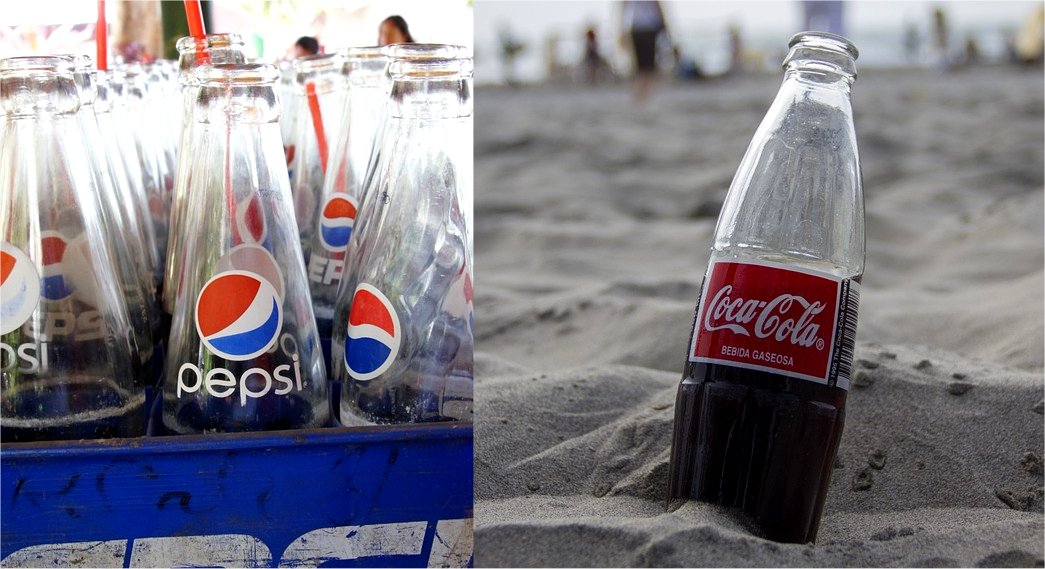 Bottles of Pepsi and Coca-Cola.