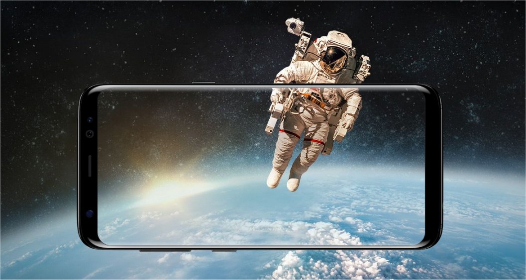 A picture of Samsung's Galaxy S8 that highlights its curved edges and bezel-less display.