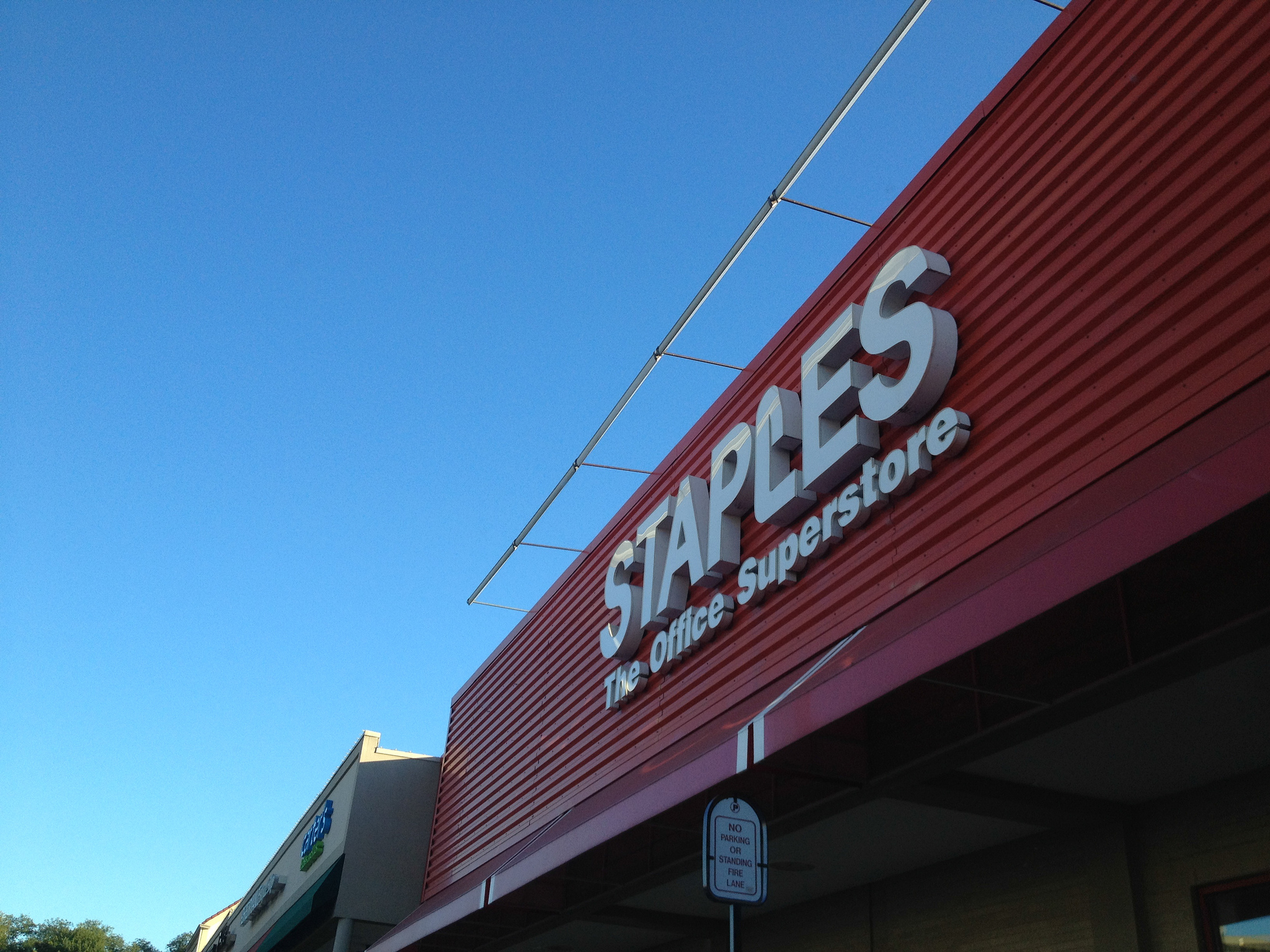 The exterior of a Staples store