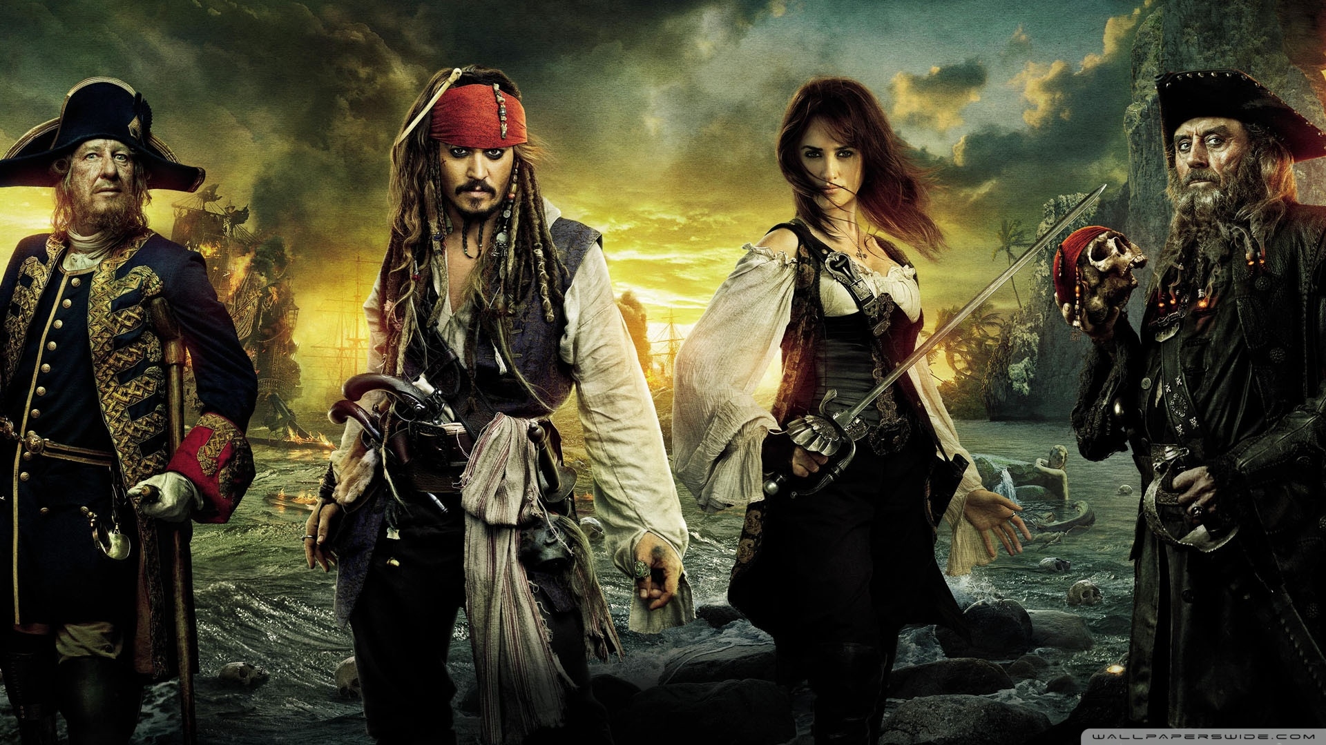 Poster featuring the cast of characters from Pirates of the Caribbean: Dead Man's Chest.