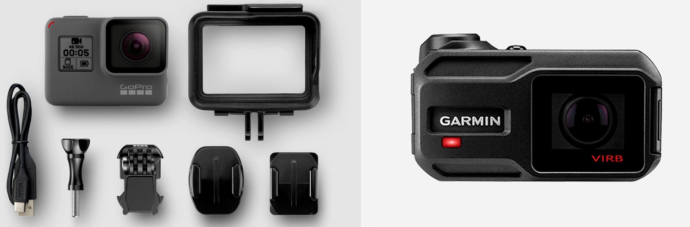 GoPro's Hero 5 (left) and Garmin's Virb X/XE action cameras (right).