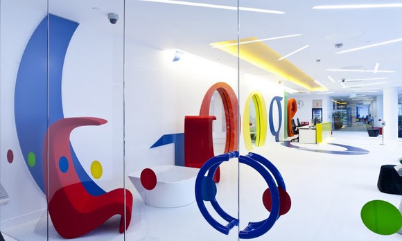 Playful Google logo in Alphabet's London office.