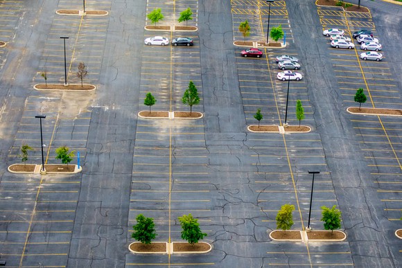 An empty parking lot.