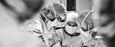 Surgical team - black and white photo