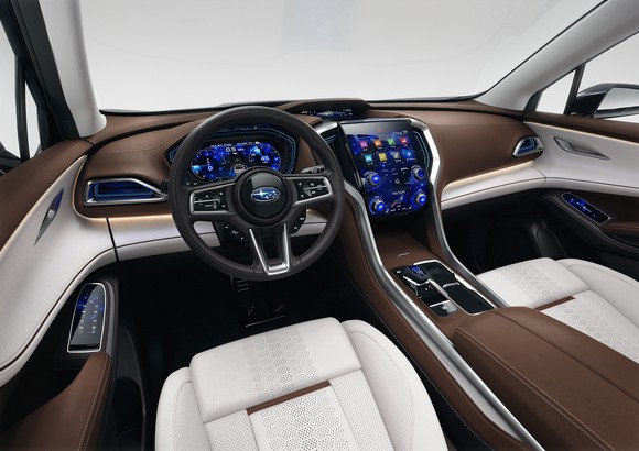 The front seats and dashboard of the Subaru Ascent SUV Concept
