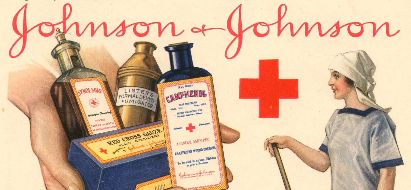 Very old consumer goods marketing poster from Johnson & Johnson