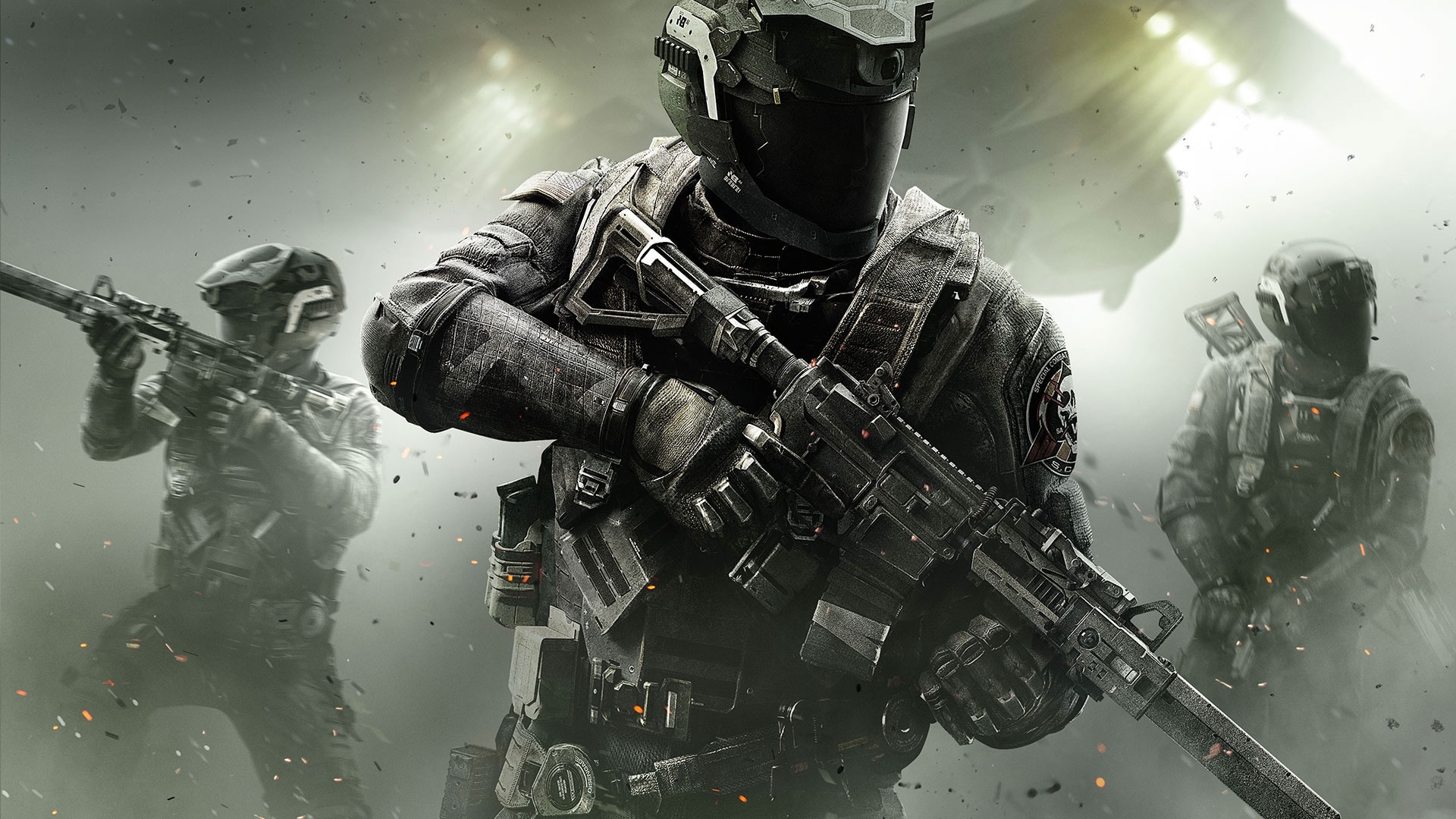 "Call of Duty Infinite Warfare" graphic of soldiers in uniform carrying weapons.