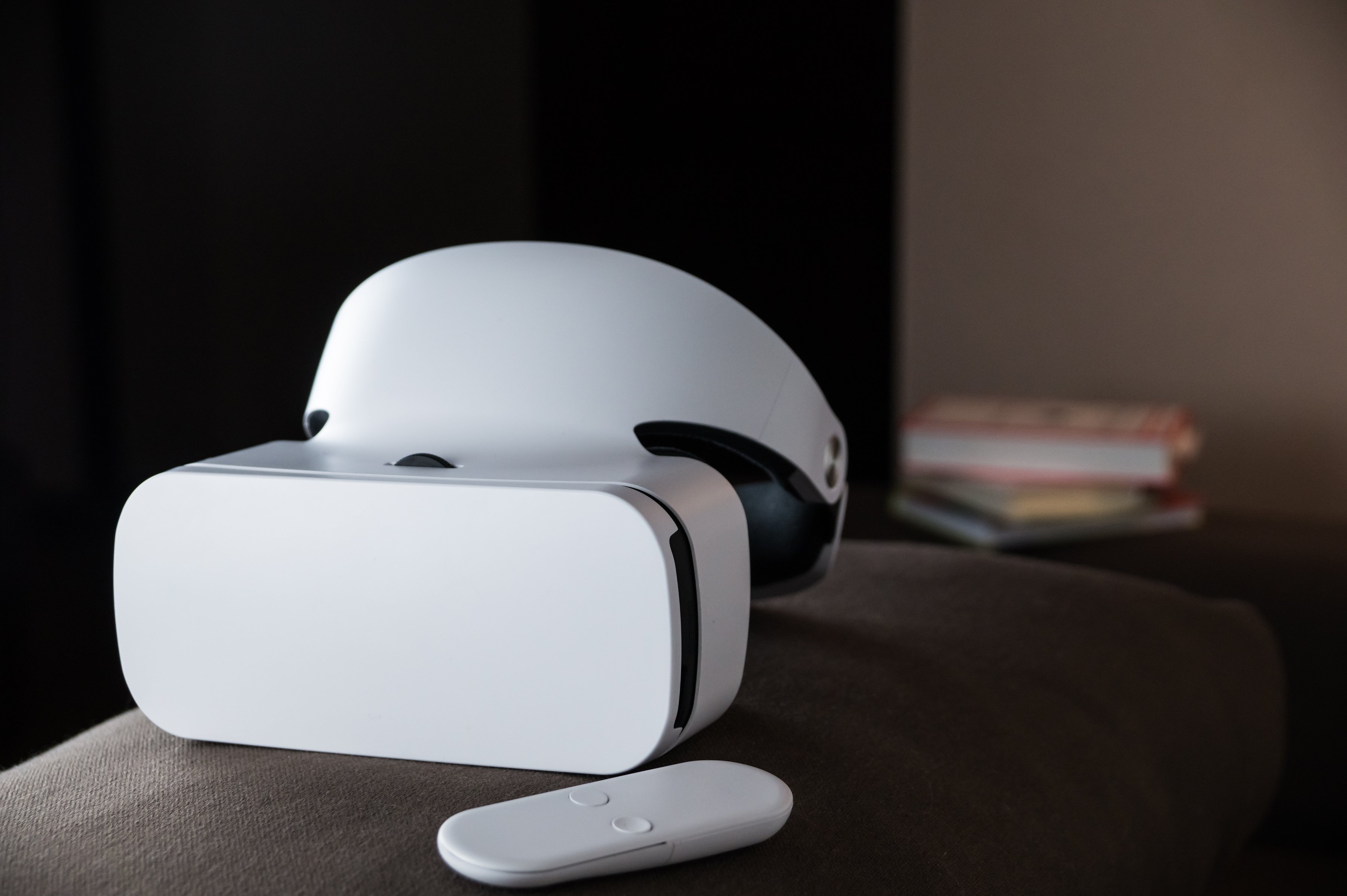 Image of virtual reality headset on desk.