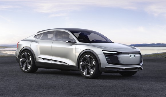 The e-tron Sportback concept, a sleek silver SUV