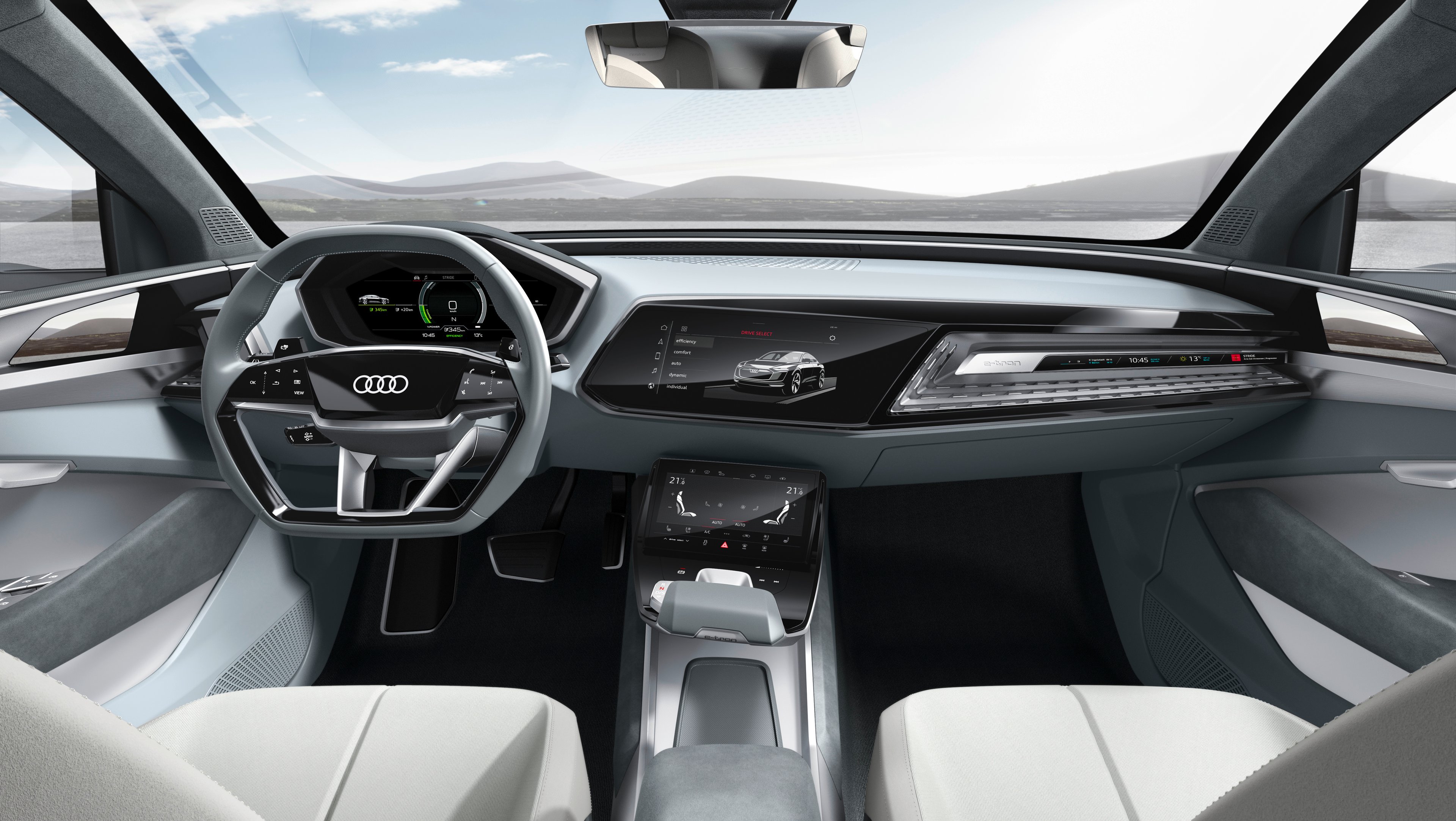 The e-tron Sportback concept's front seats and dashboard