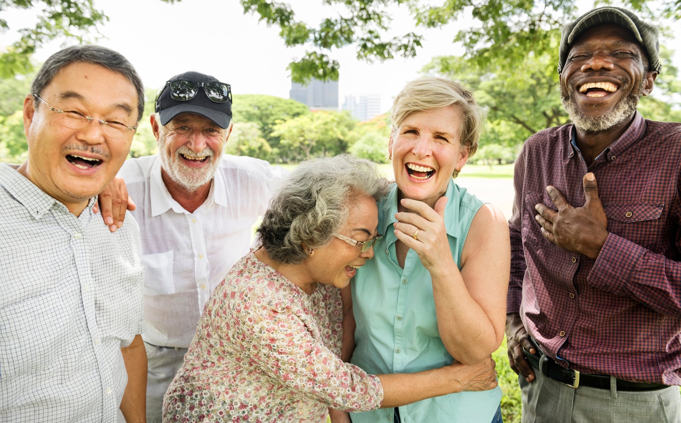 A group of people laughing.