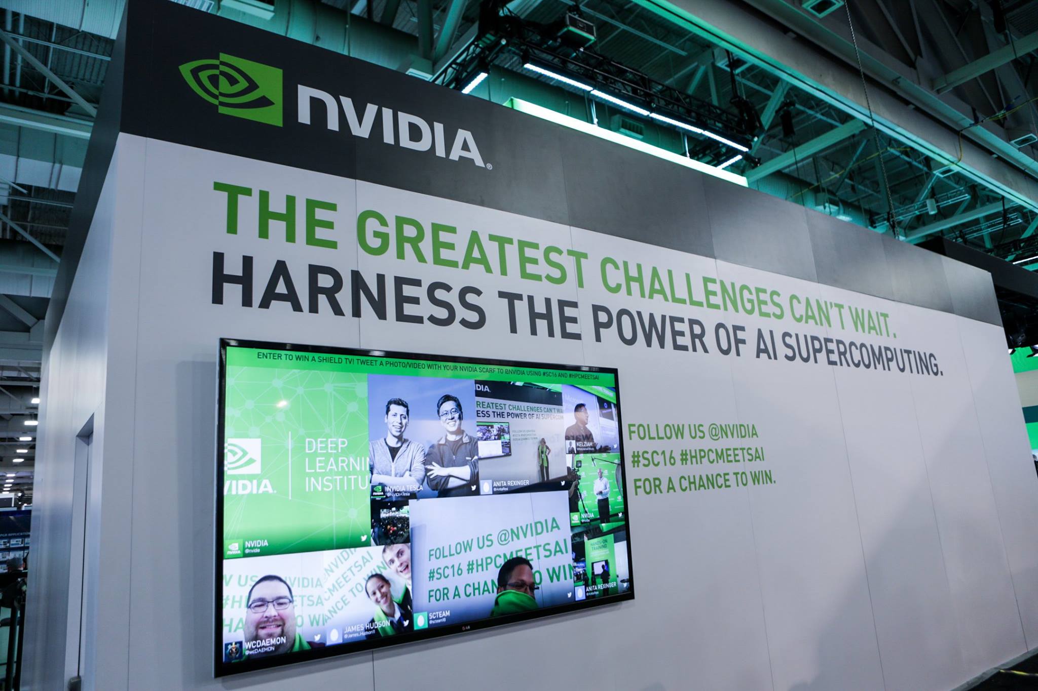 An NVIDIA conference display that shows the company's different facets of artificial intelligence work.