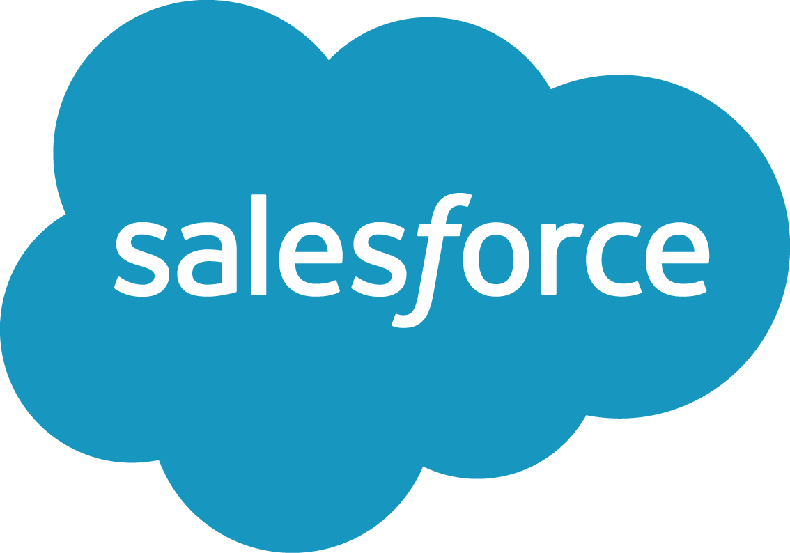 The salesforce logo which is a blue cloud with the company name in the middle.