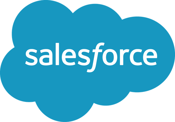 The salesforce logo which is a blue cloud with the company name in the middle.