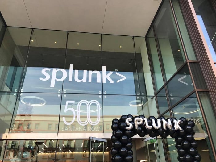 The Splunk building with a sign that says "500"