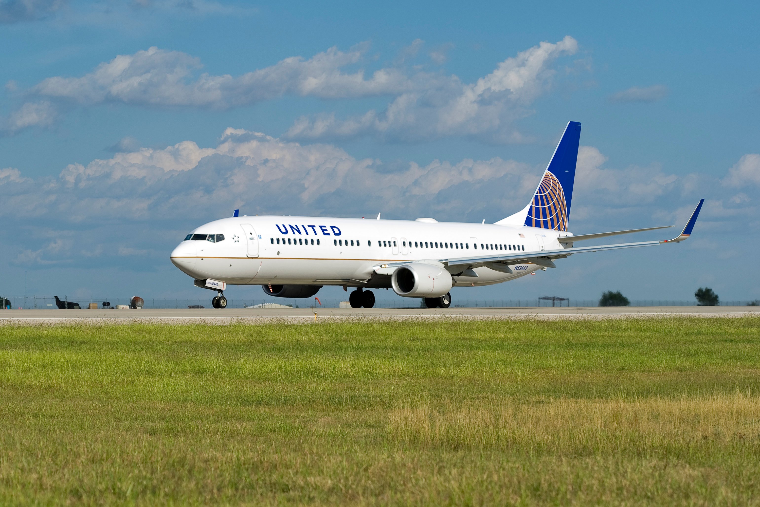 A United Airlines plane on the ground.