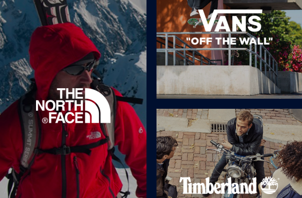 Pictures of the company's The North Face, Vans, and Timberland brands.