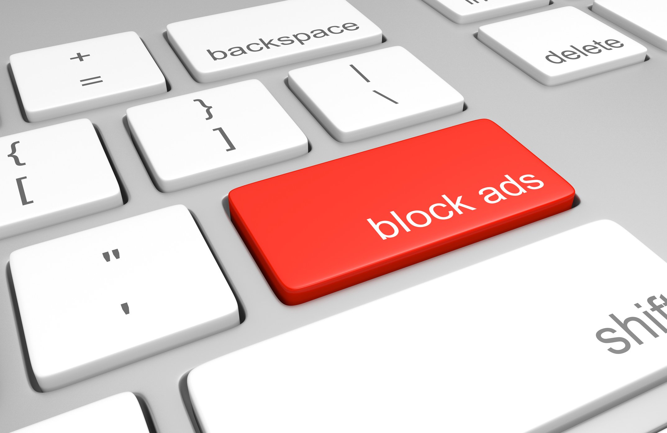 Red "block ads" key on computer keyboard.