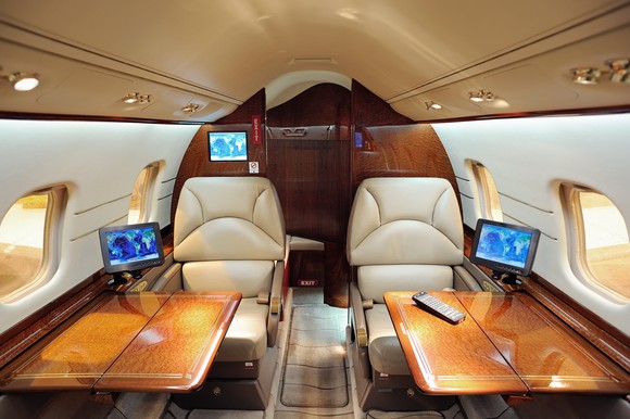 the luxury interior of a business jet 
