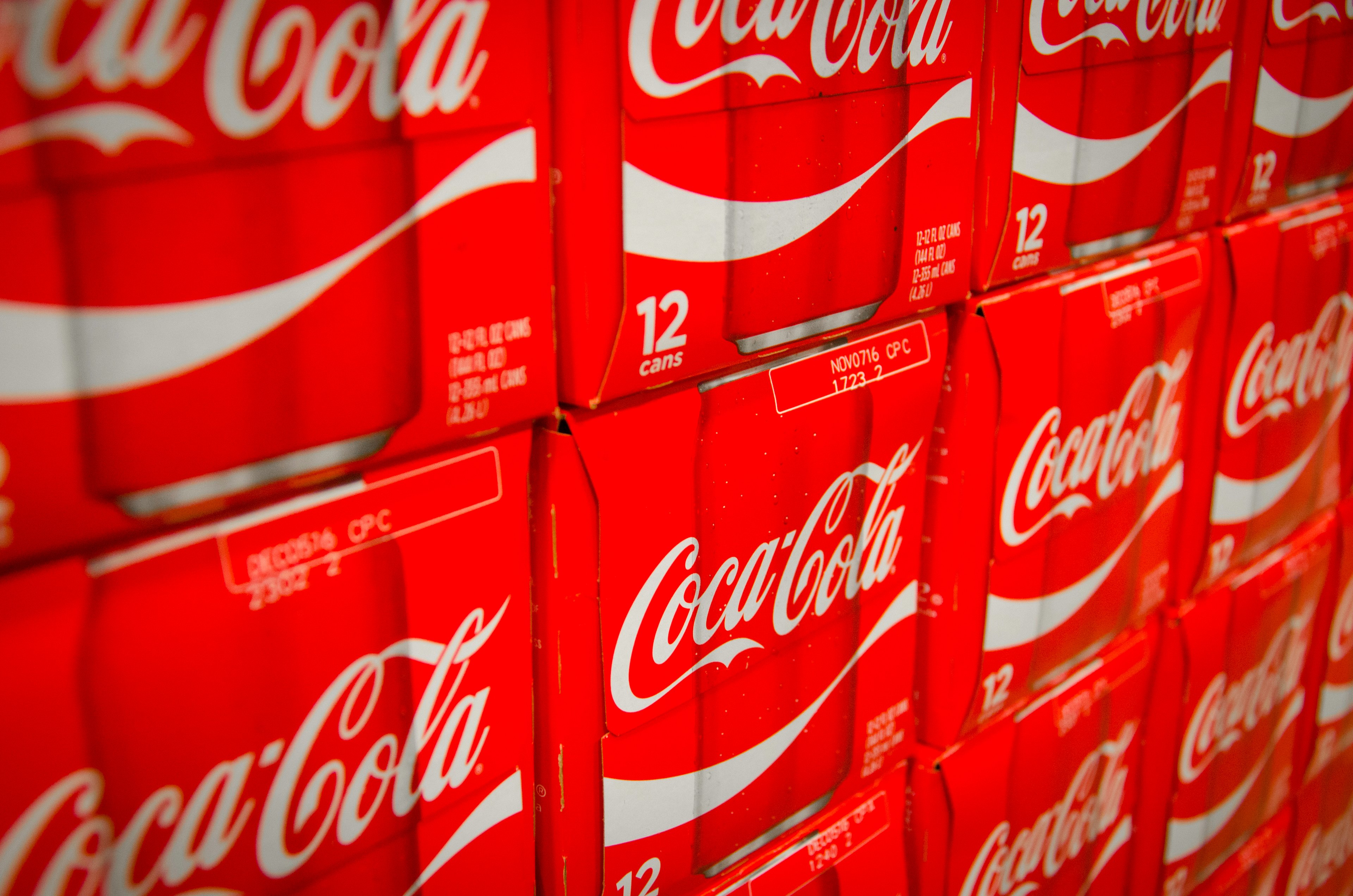 Coca Cola 12 packs on display.