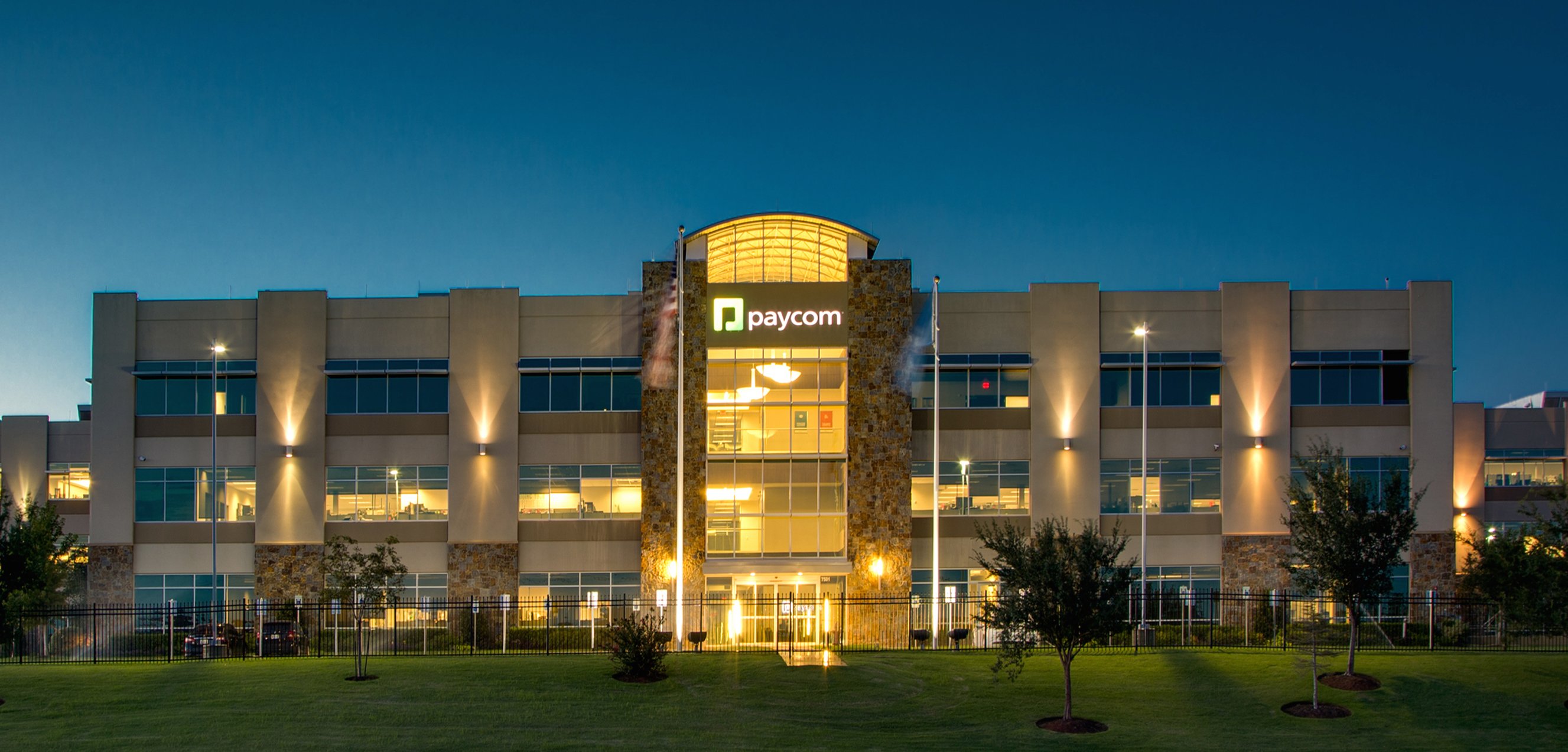 The exterior of Paycom Software's headquarters building.