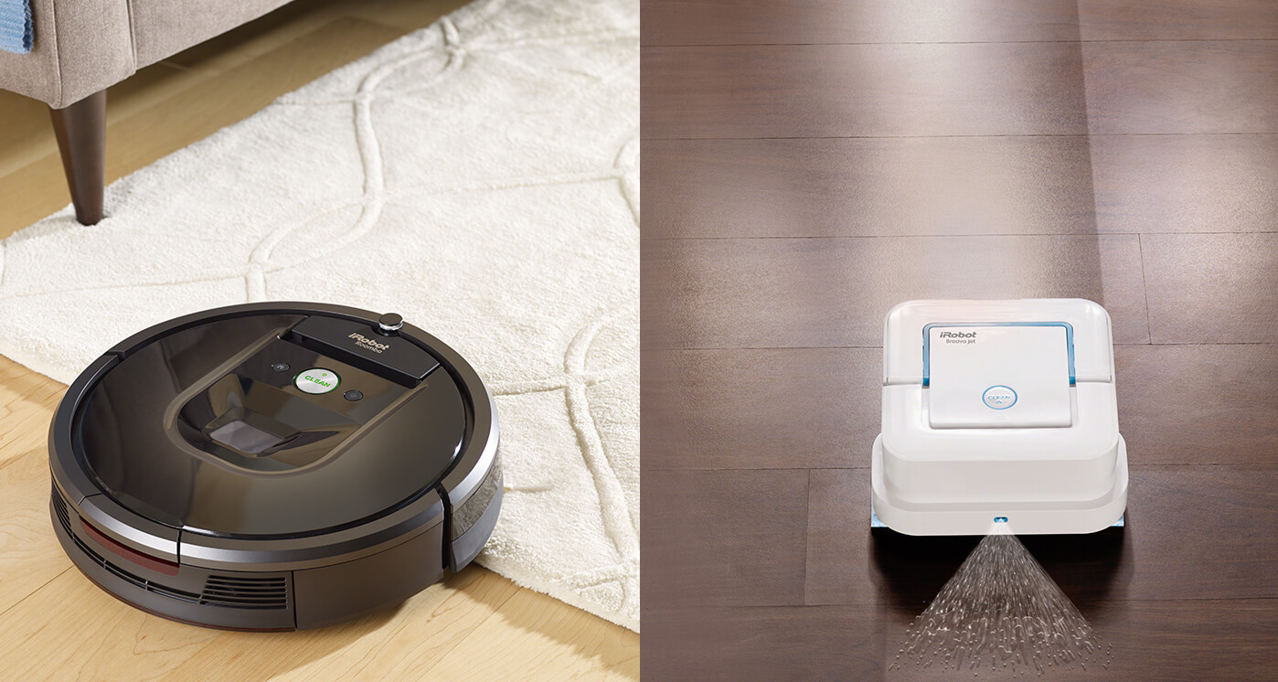 iRobot Roomba and Braava in operation. 
