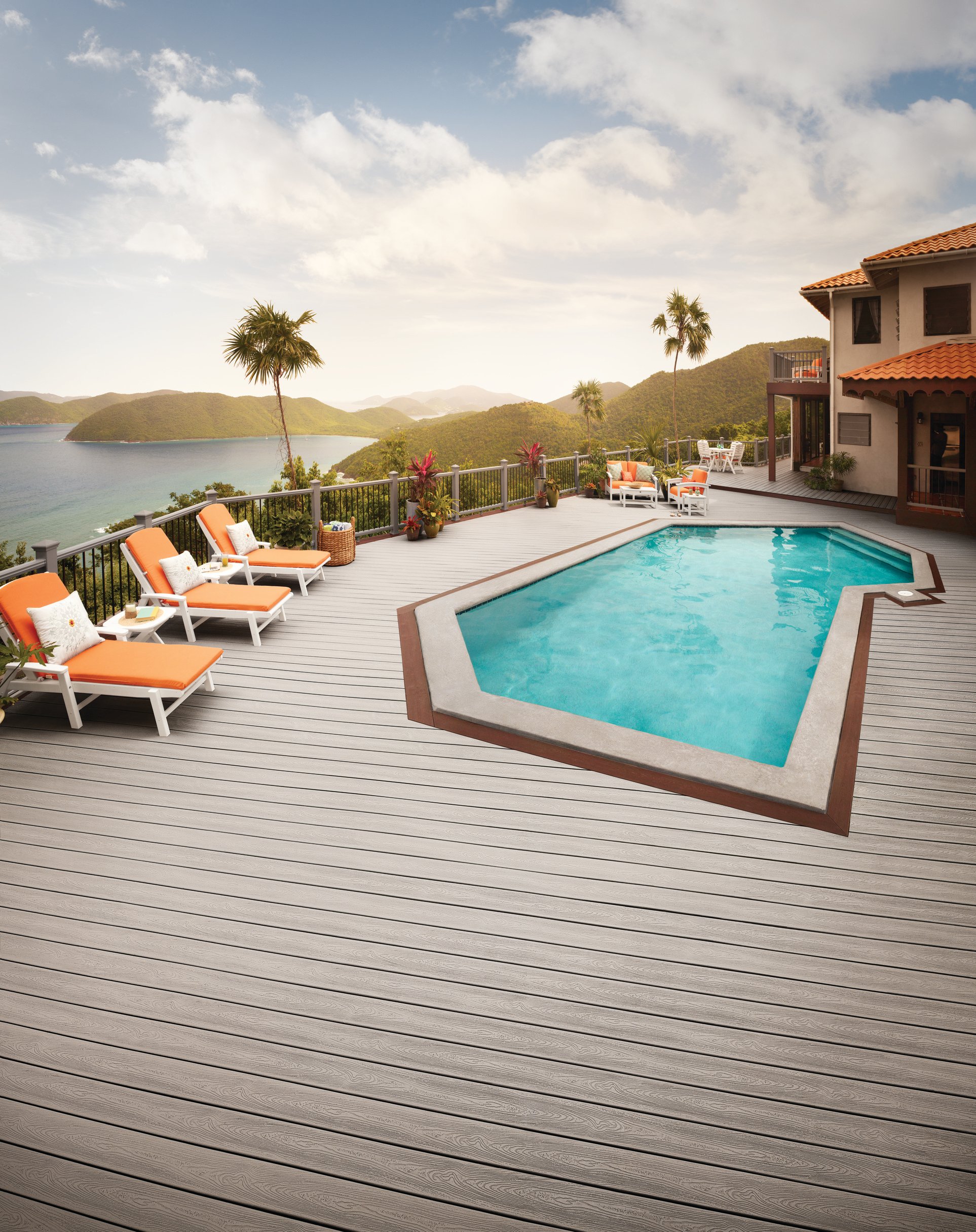 Trex deck with pool in the middle. 