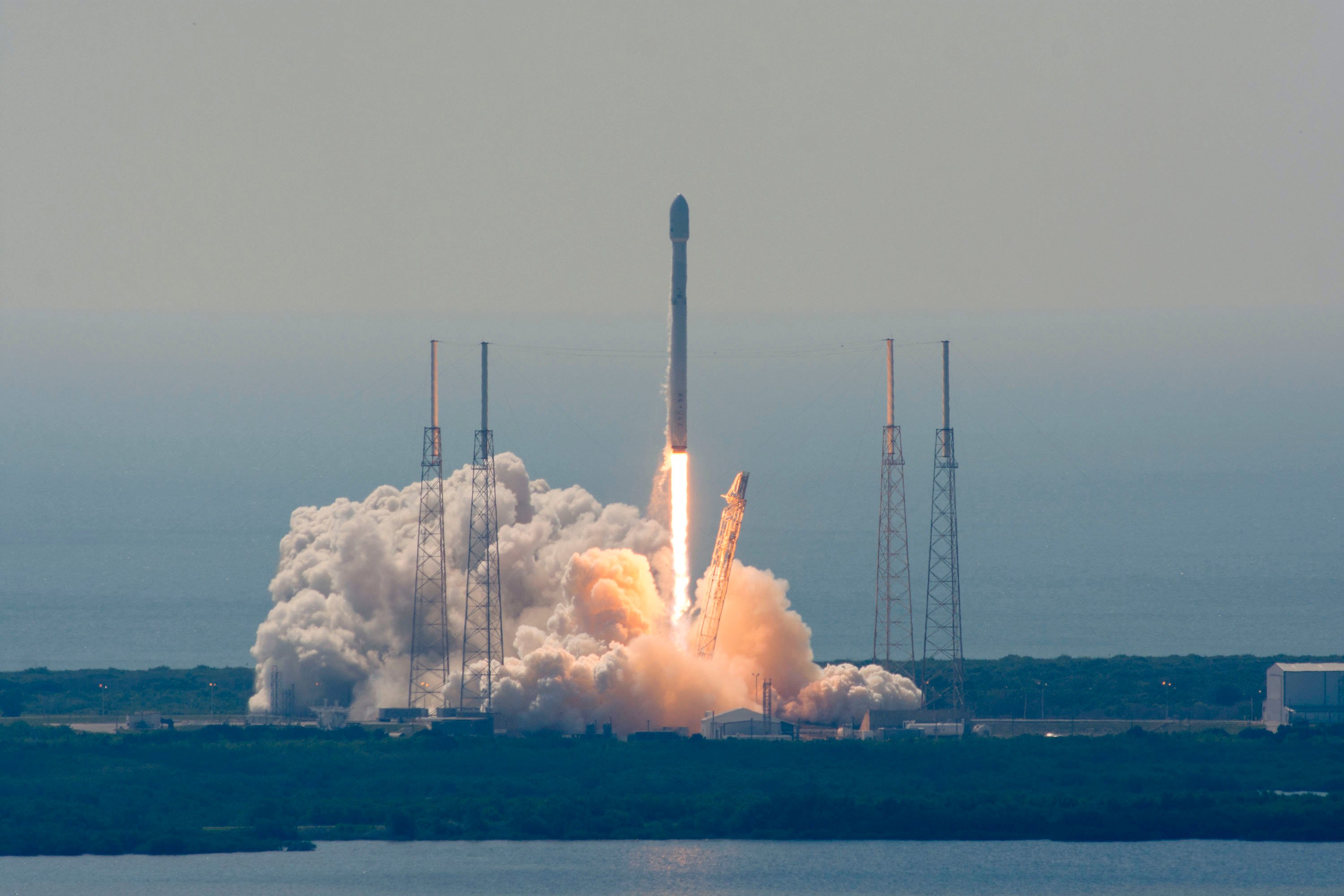 Falcon 9 rocket lifting off
