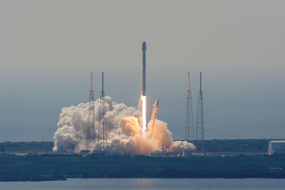 Falcon 9 rocket lifting off
