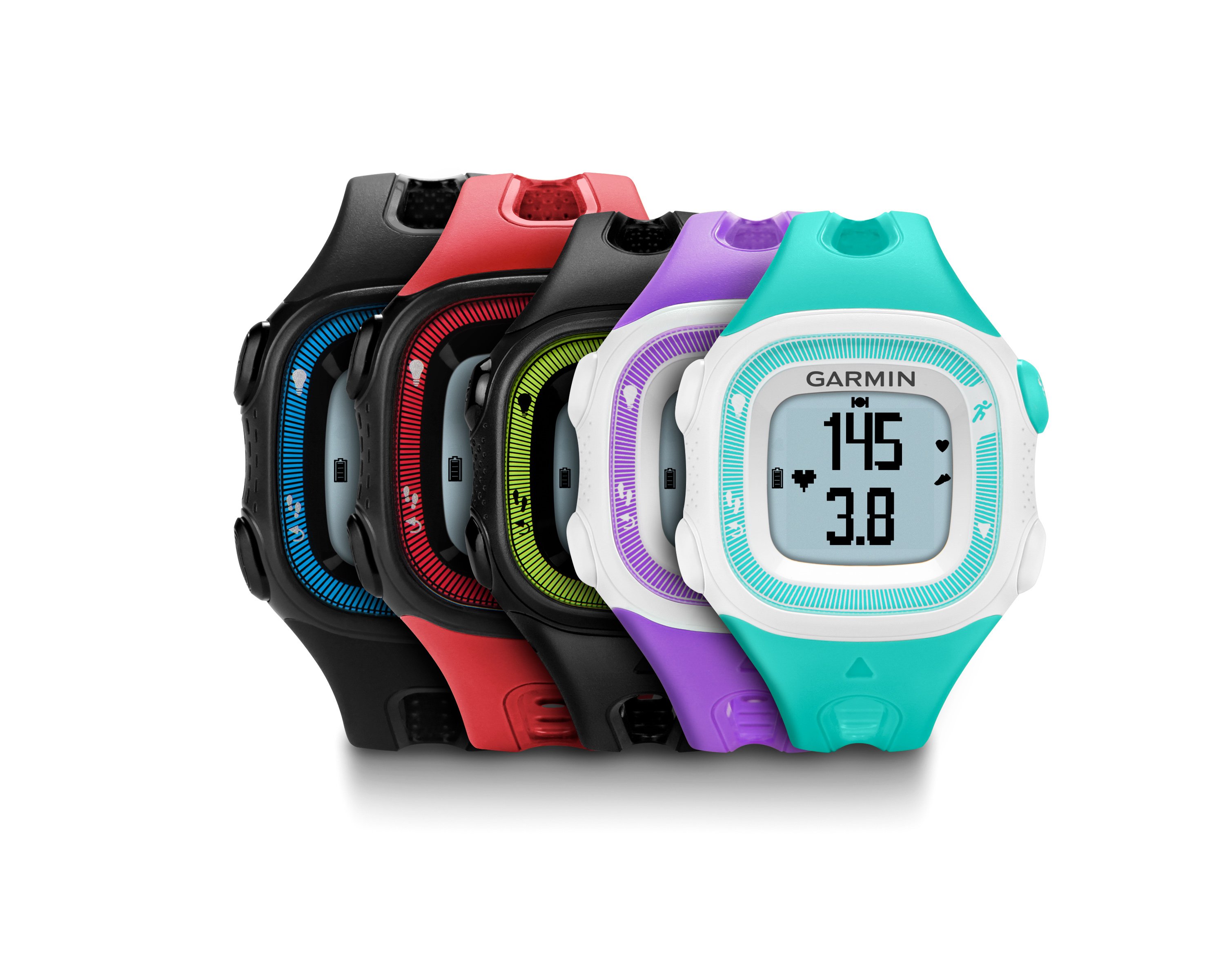 A series of Garmin's Forerunner smartwatches are displayed in an attractive fashion