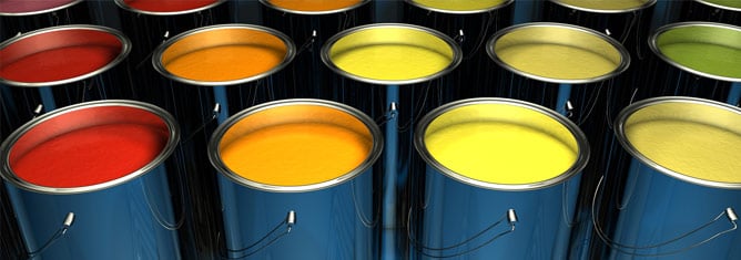 Cans of different colored paint